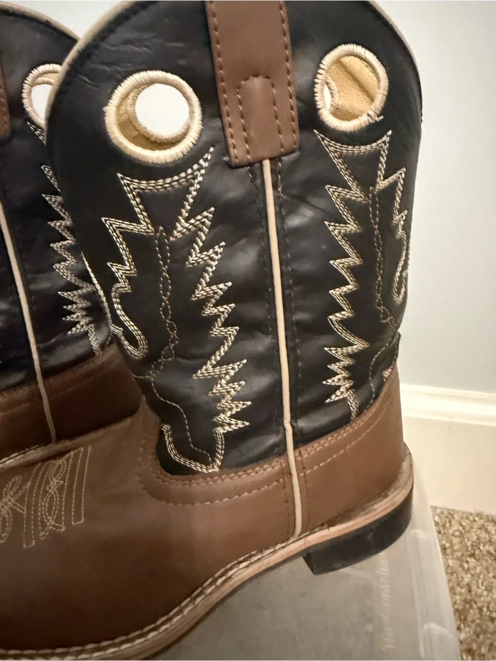 Kids Brown and Black Western Pull-On Cowboy Boots